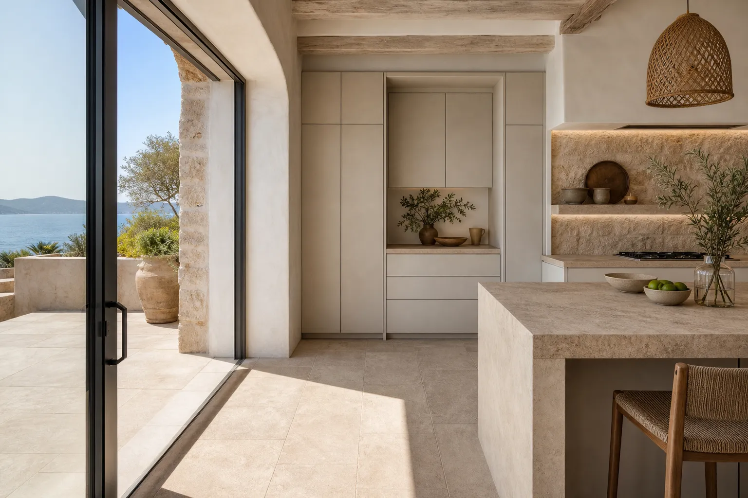 Fadior Atelier Kitchen Suite with Worktop Bridge Prep Niche — 304 stainless steel kitchen system, front view