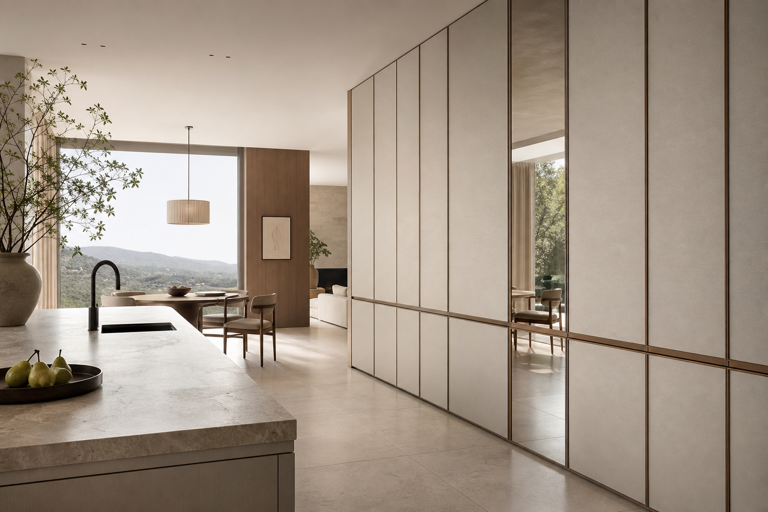 Fadior Miroir Wall Panel Suite with Layered Mirror Datum Wall — 304 stainless steel wall panel system, front view