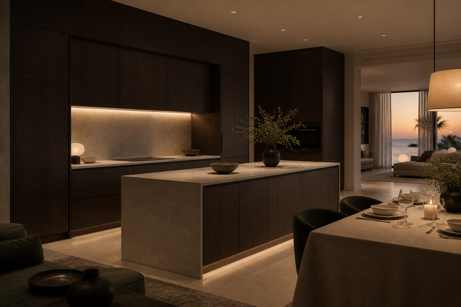 Fadior Armarios Meridian Sintered Stone Worktop Spine — lifestyle setting with natural light and residential styling