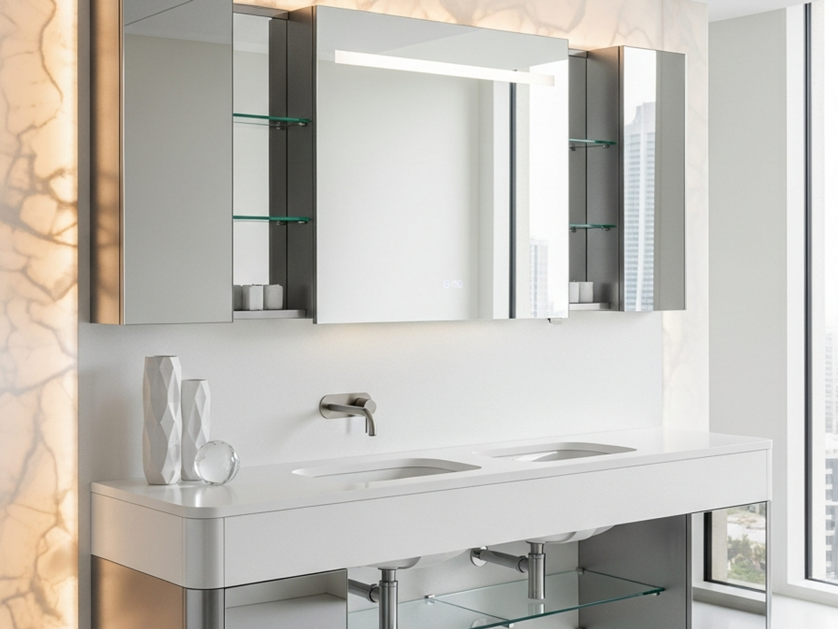 Fadior Acqua Luminous Vanity — 304 stainless steel bath and vanity system, front view