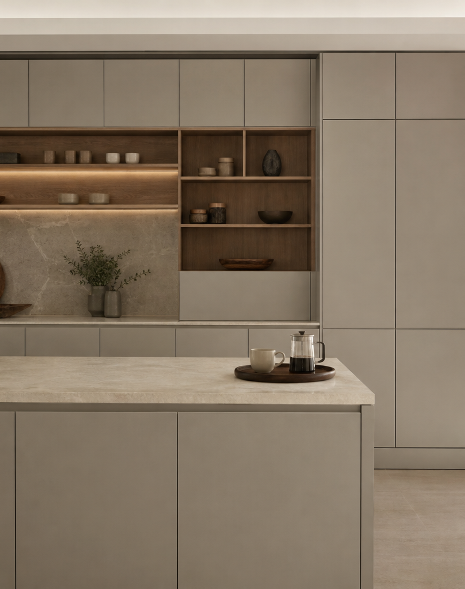 Fadior Silkstone Kitchen Suite with Slim Frame Culinary Wall — lifestyle setting with natural light and residential styling