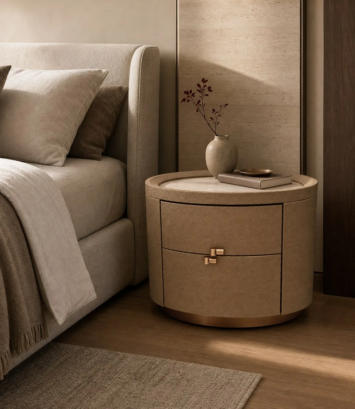 White Marble and Stainless Steel Nightstand