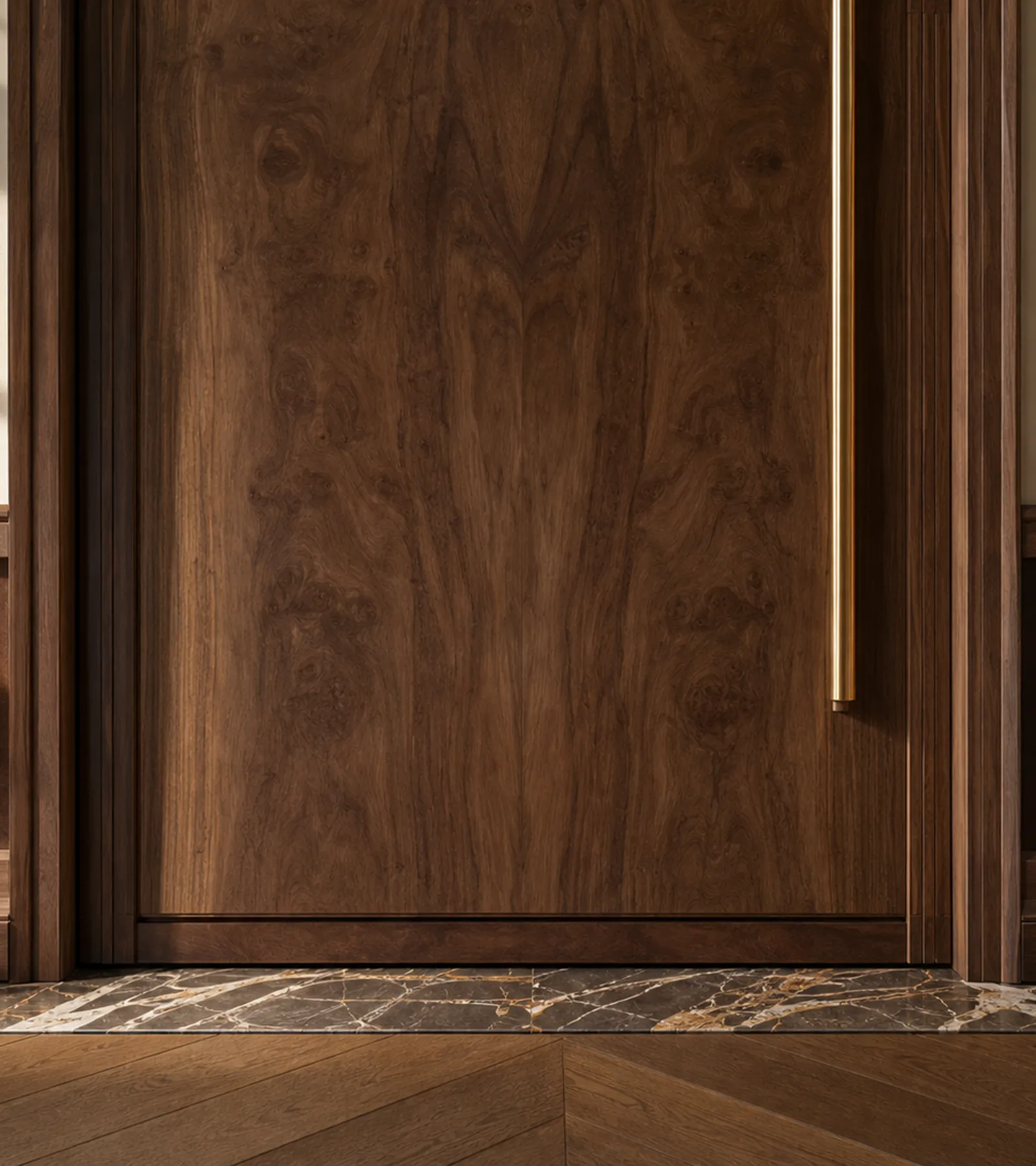 Suite de Puerta Interior Silhouette con Portal Galería Borde Nogal acabado y detalle
