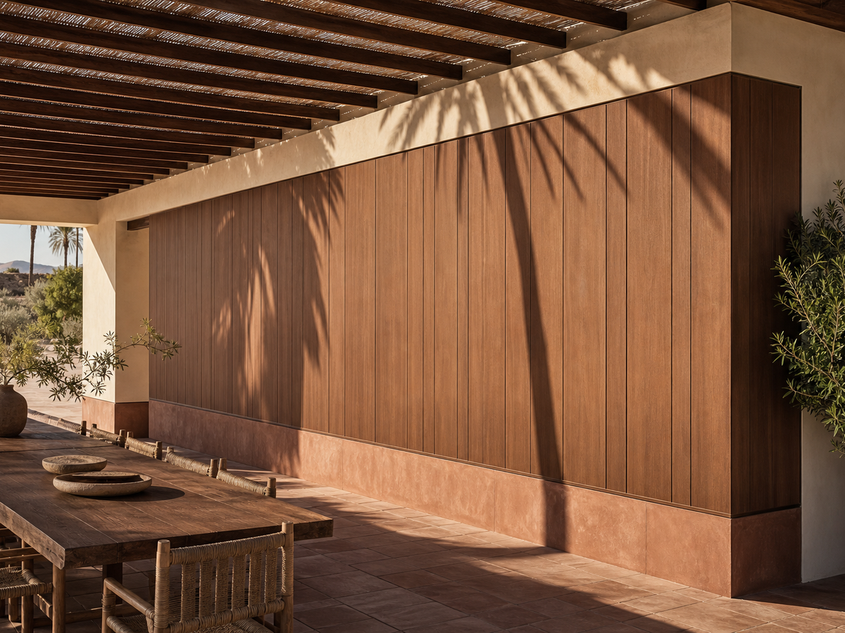 Fadior Miroir Wall Panel Suite with Spectral Partition Datum — 304 stainless steel wall panel system, front view