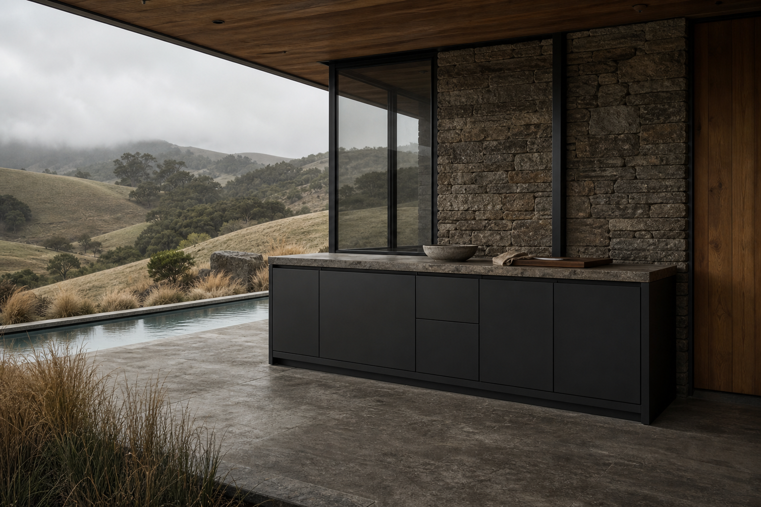 Fadior Horizon Outdoor Kitchen Suite with Panel Ready Chef Veranda — lifestyle setting with natural light and residential