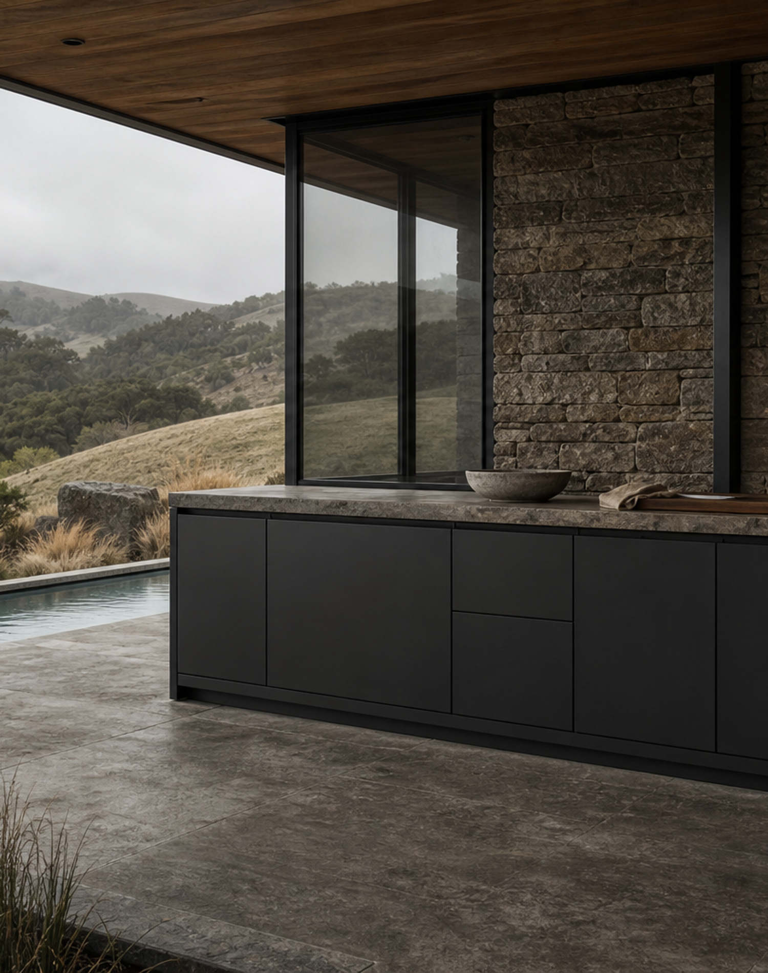 Fadior Horizon Outdoor Kitchen Suite with Panel Ready Chef Veranda — lifestyle setting with natural light and residential