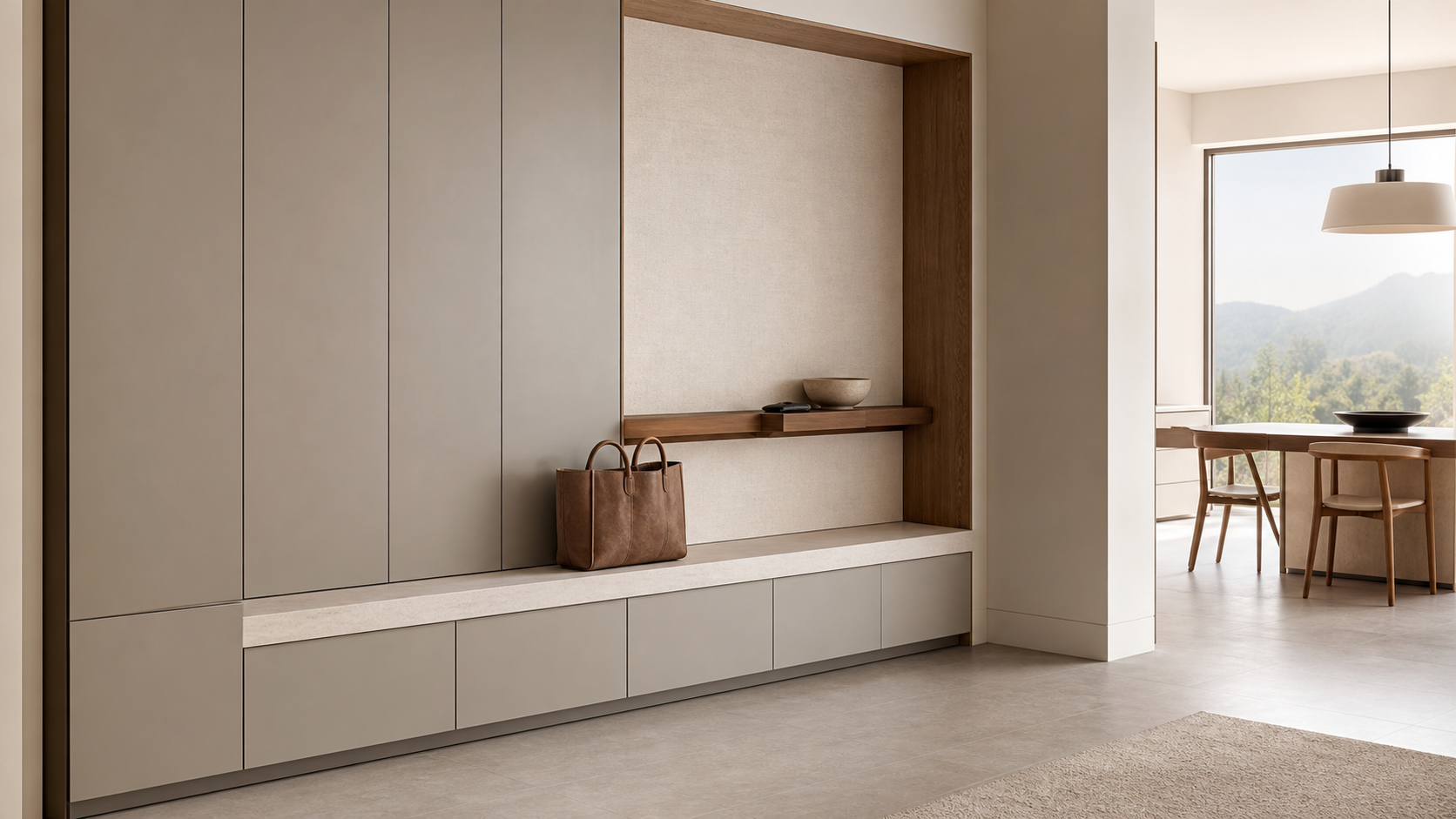 Fadior Savile Entryway Suite with Saddle Tray Bench — lifestyle setting with natural light and residential styling