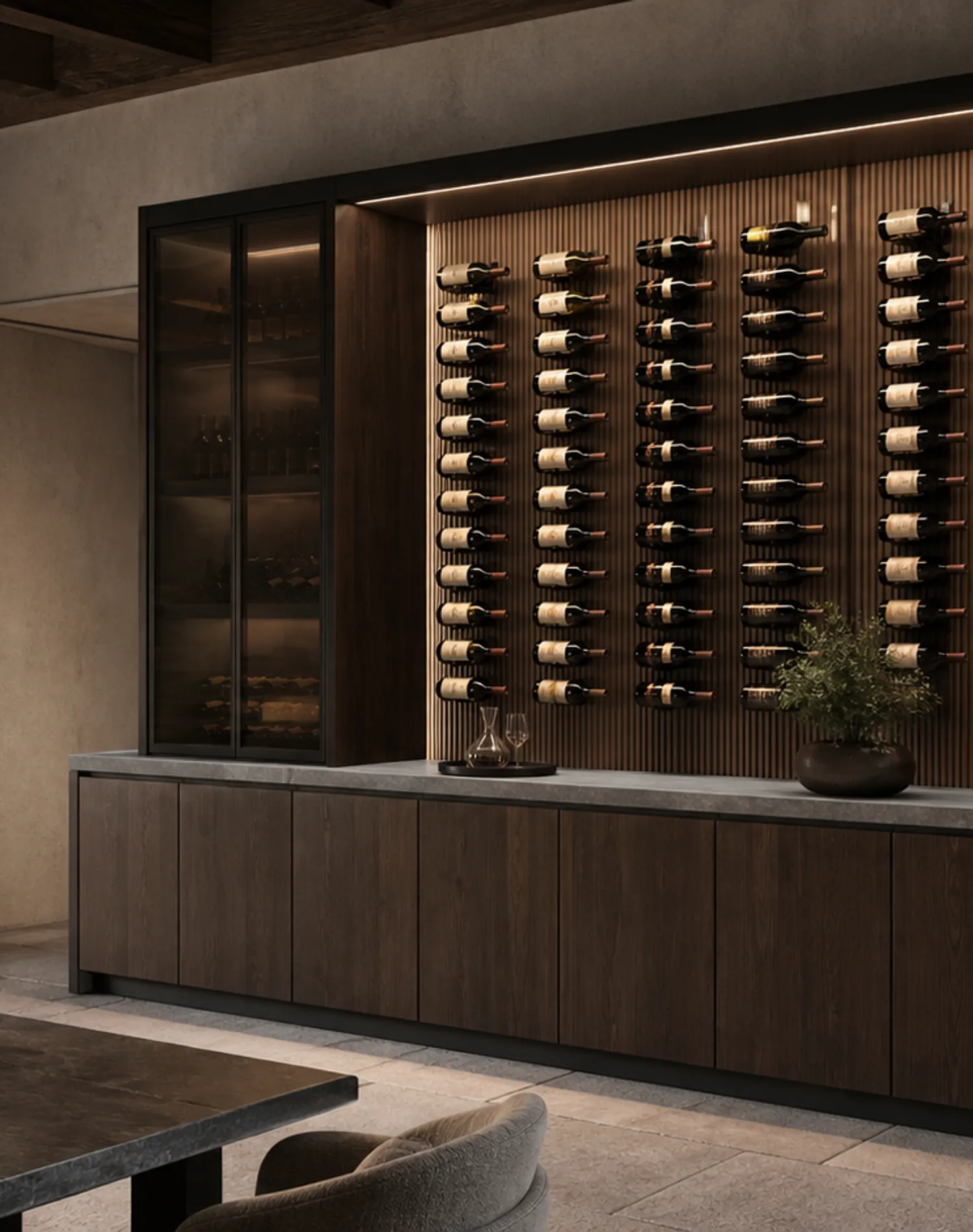 Suite de Armario de Vinos Grotto con Barra Vertical de Botellas estudio de adaptación