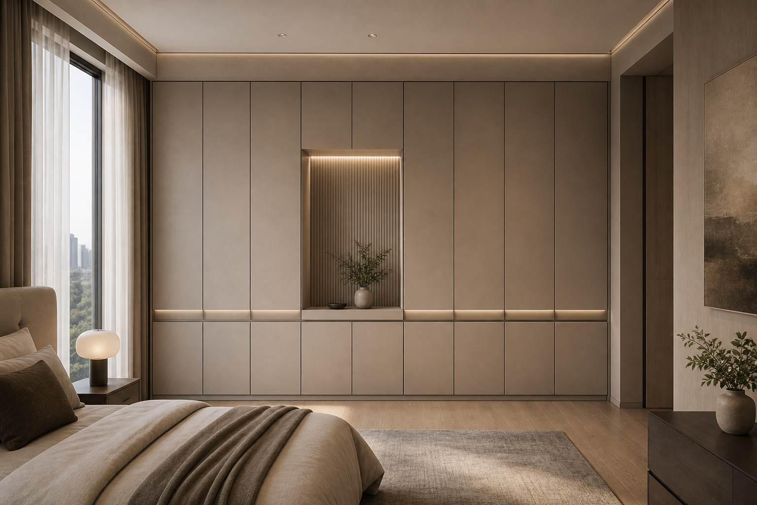 Fadior Resonance Wardrobe Suite with Tailored Cashmere Cove — lifestyle setting with natural light and residential styling
