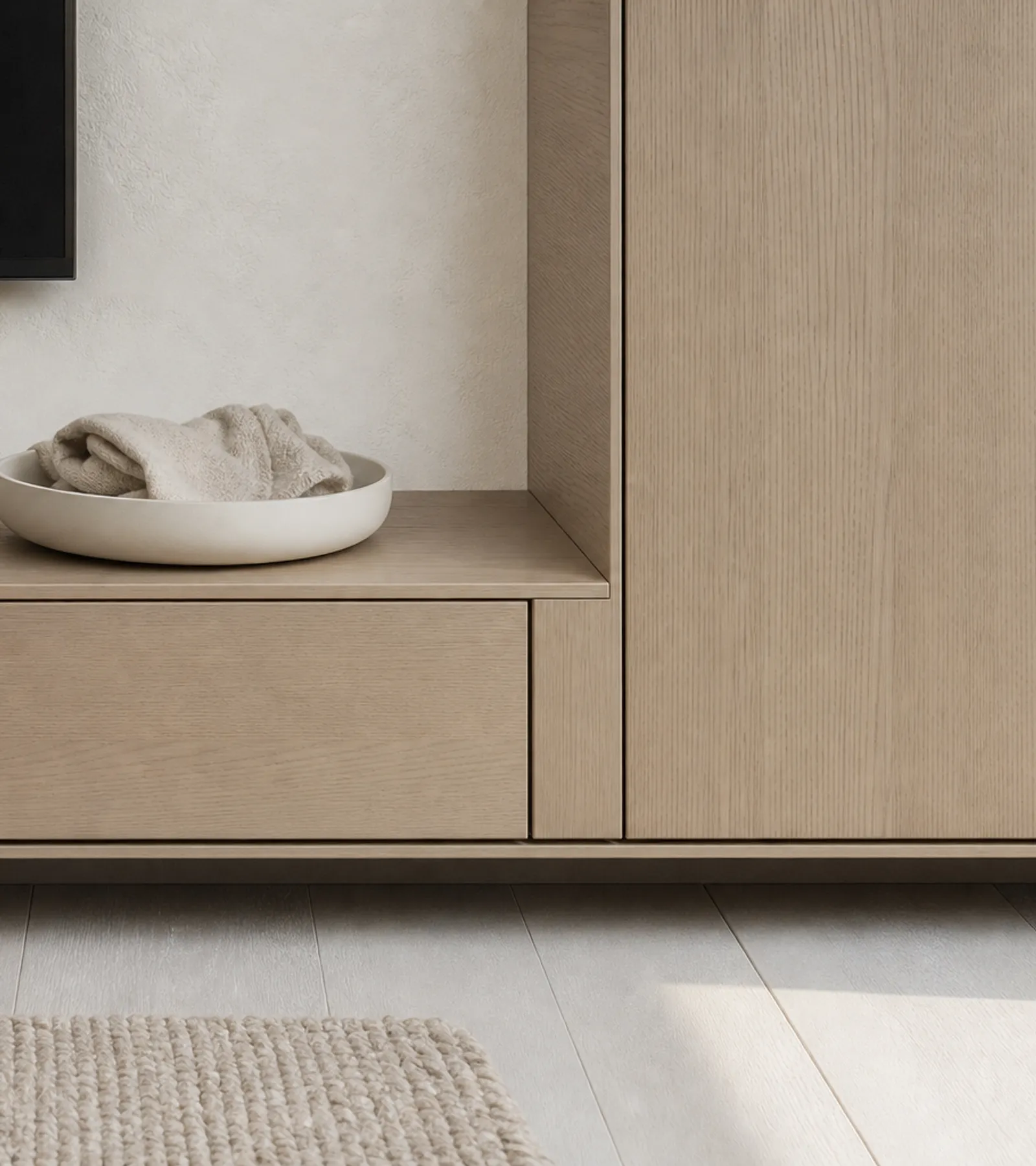 Fadior Galleria Living Room Suite with Floating Tea Console — close-up of stainless steel finish and hardware detail