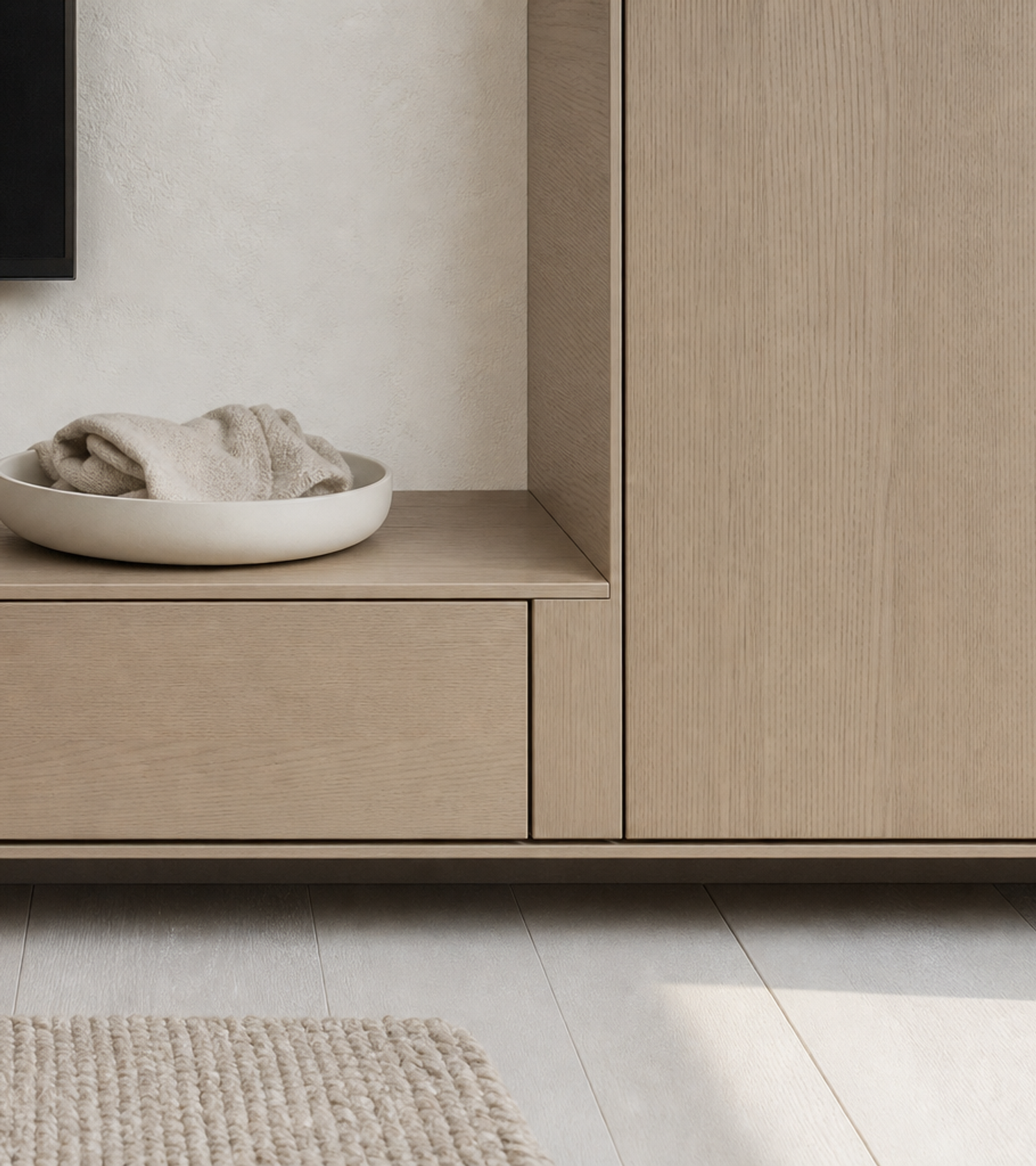 Fadior Galleria Living Room Suite with Floating Tea Console — close-up of stainless steel finish and hardware detail