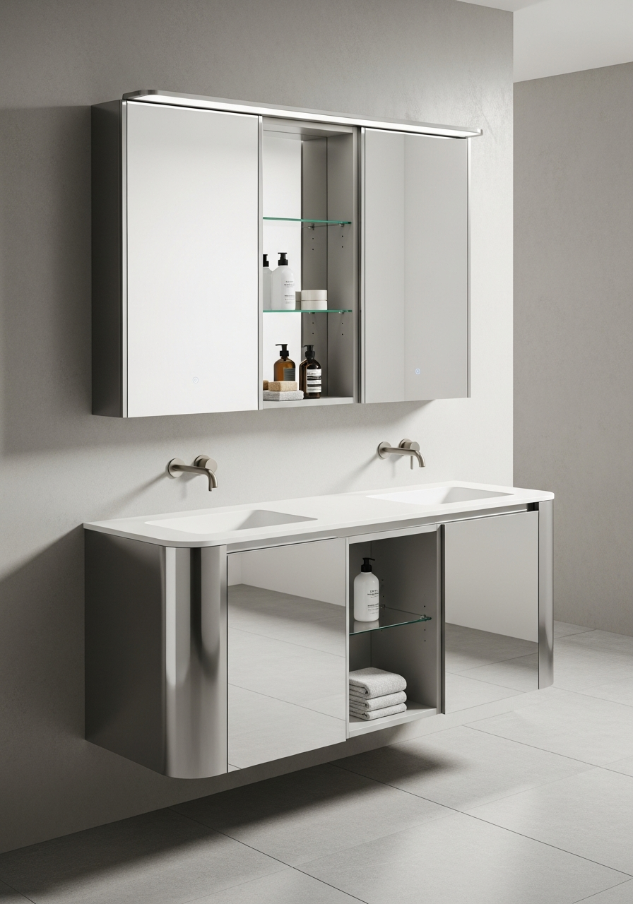 Fadior Acqua Luminous Vanity — interior room context showing cabinet integration