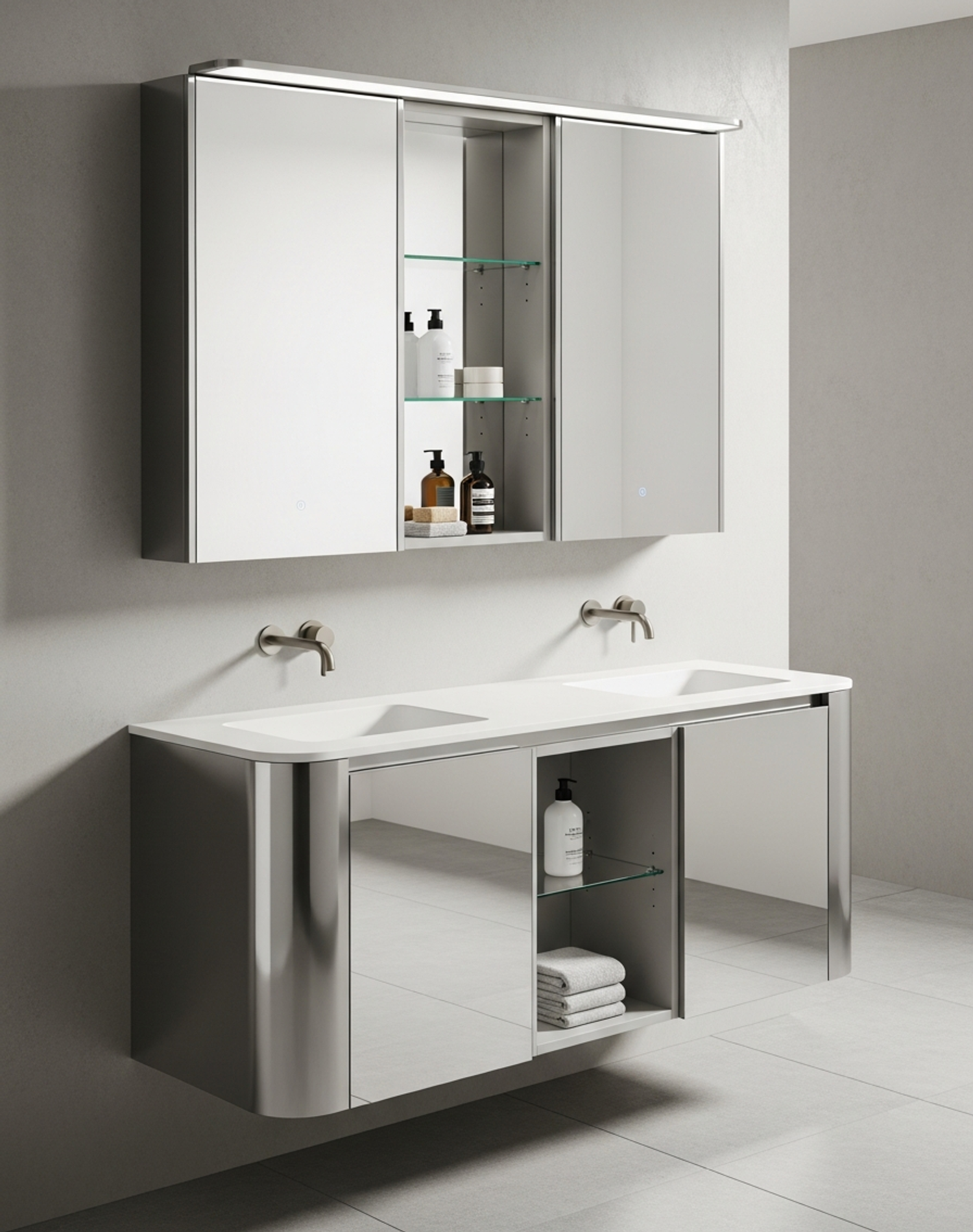 Fadior Acqua Luminous Vanity — interior room context showing cabinet integration
