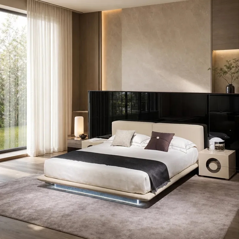 Backlit-Plinth Nappa Leather Bed