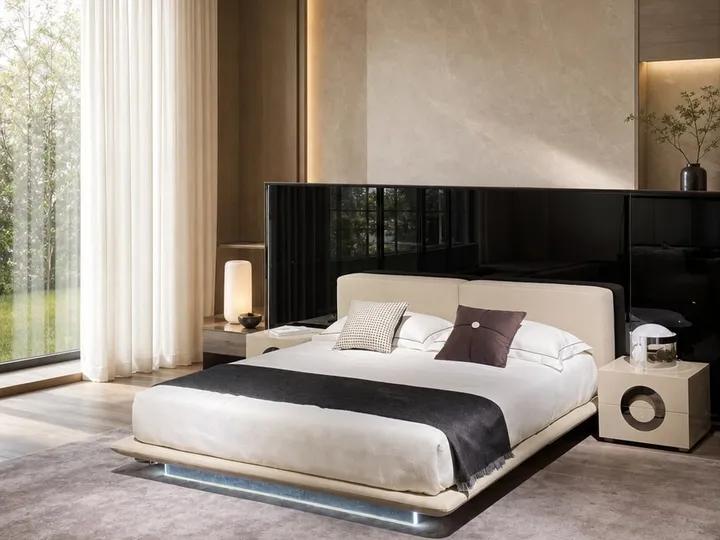Cama de Cuero Nappa con Zócalo Retroiluminado