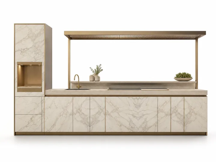 Fadior Horizon Outdoor Kitchen Suite with Brise Soleil Plancha Ledge — 304 stainless steel outdoor kitchen system, front view