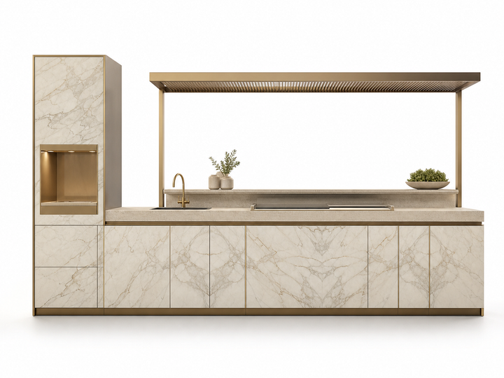 Fadior Horizon Outdoor Kitchen Suite with Brise Soleil Plancha Ledge — 304 stainless steel outdoor kitchen system, front view