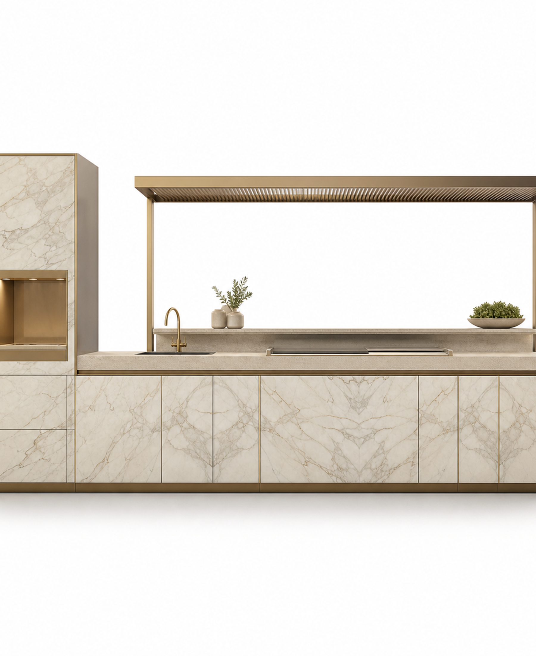 Fadior Horizon Outdoor Kitchen Suite with Brise Soleil Plancha Ledge — 304 stainless steel outdoor kitchen system, front view