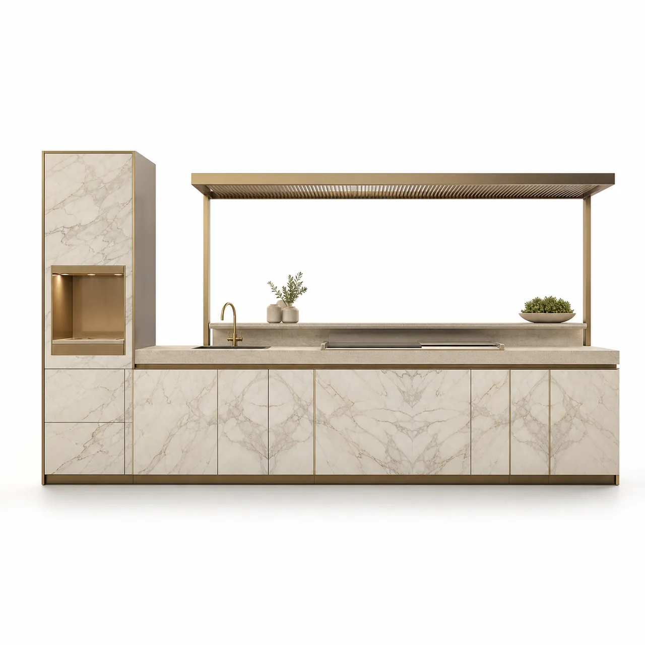 Fadior Horizon Outdoor Kitchen Suite with Brise Soleil Plancha Ledge — 304 stainless steel outdoor kitchen system, front view