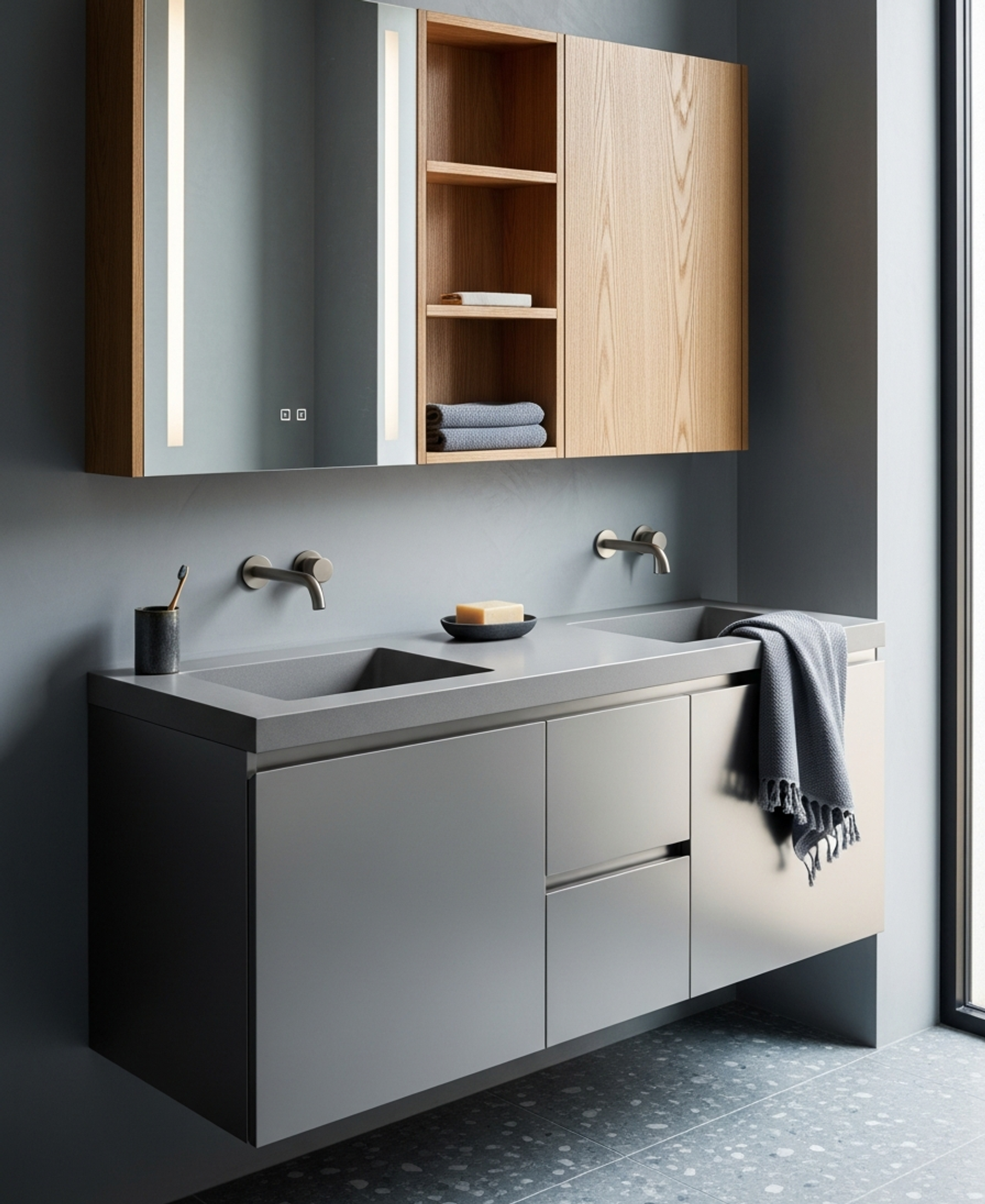 Fadior Acqua Bath and Vanity Suite — 304 stainless steel bath and vanity system, front view