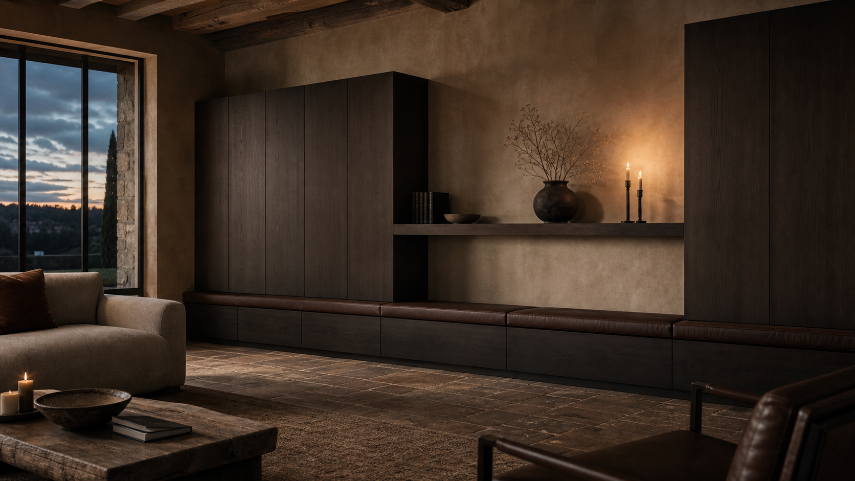 Fadior Zenith Living Room Suite with Window Bench Archive Wall — lifestyle setting with natural light and residential styling