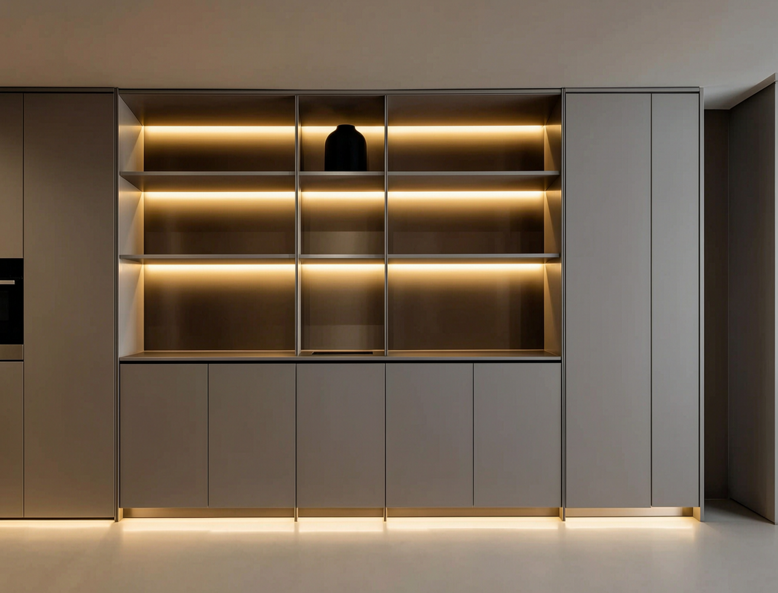 PET Film Lamination System applied in luxury residential wardrobe interior panels and shelving