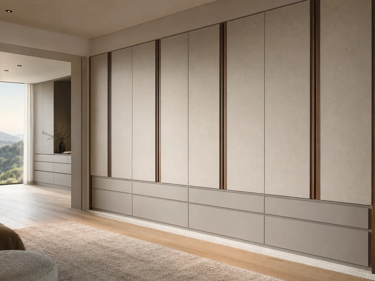 Fadior Lumiere Wardrobe Suite with Cafe Finish Valet Datum - custom 304 stainless steel wardrobe or walk-in closet with lighting, hanging, drawer storage, and residential finishes
