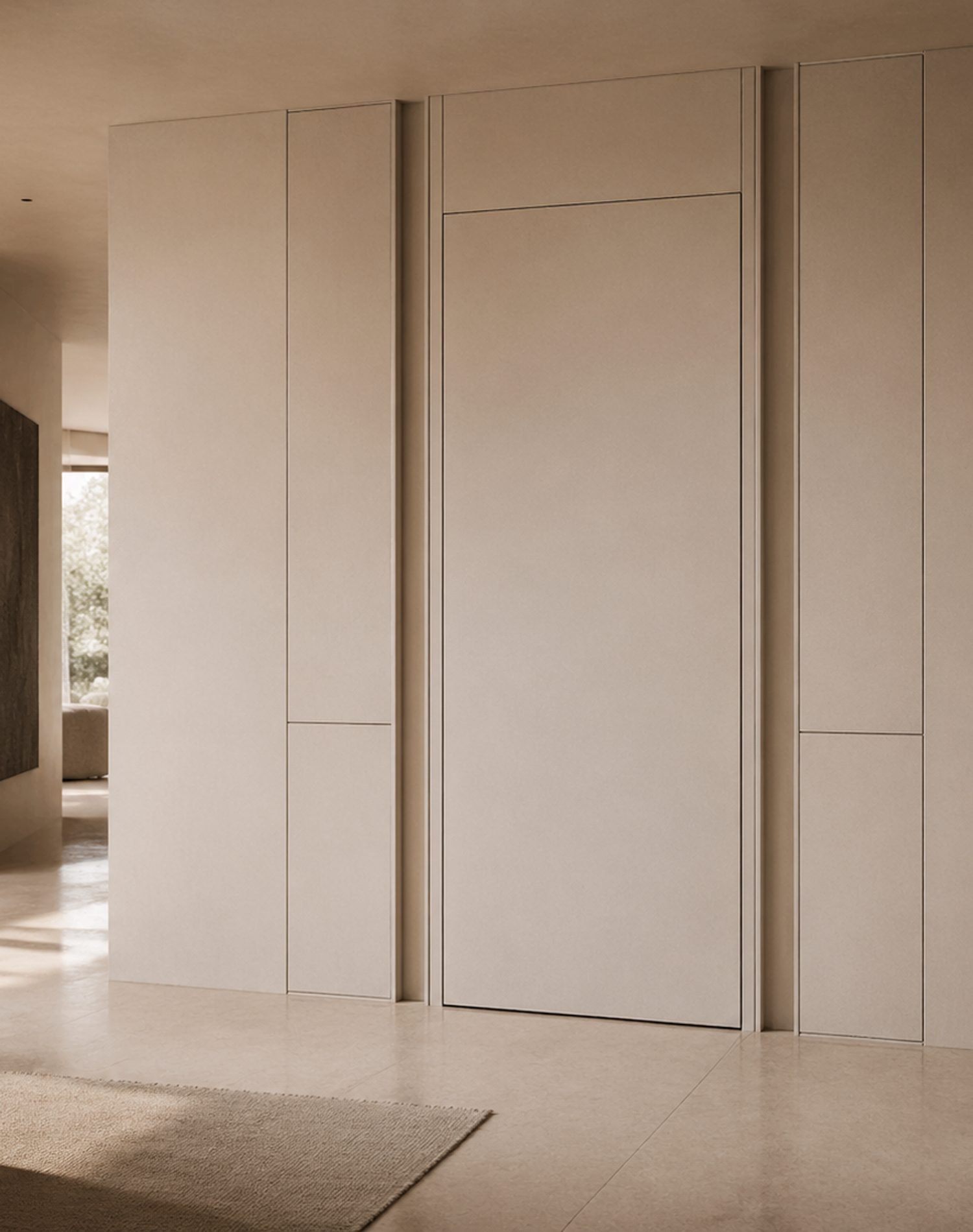 Fadior Silhouette Interior Door Suite with Ribbon Reveal Pivot Portal — lifestyle setting with natural light and residential styling