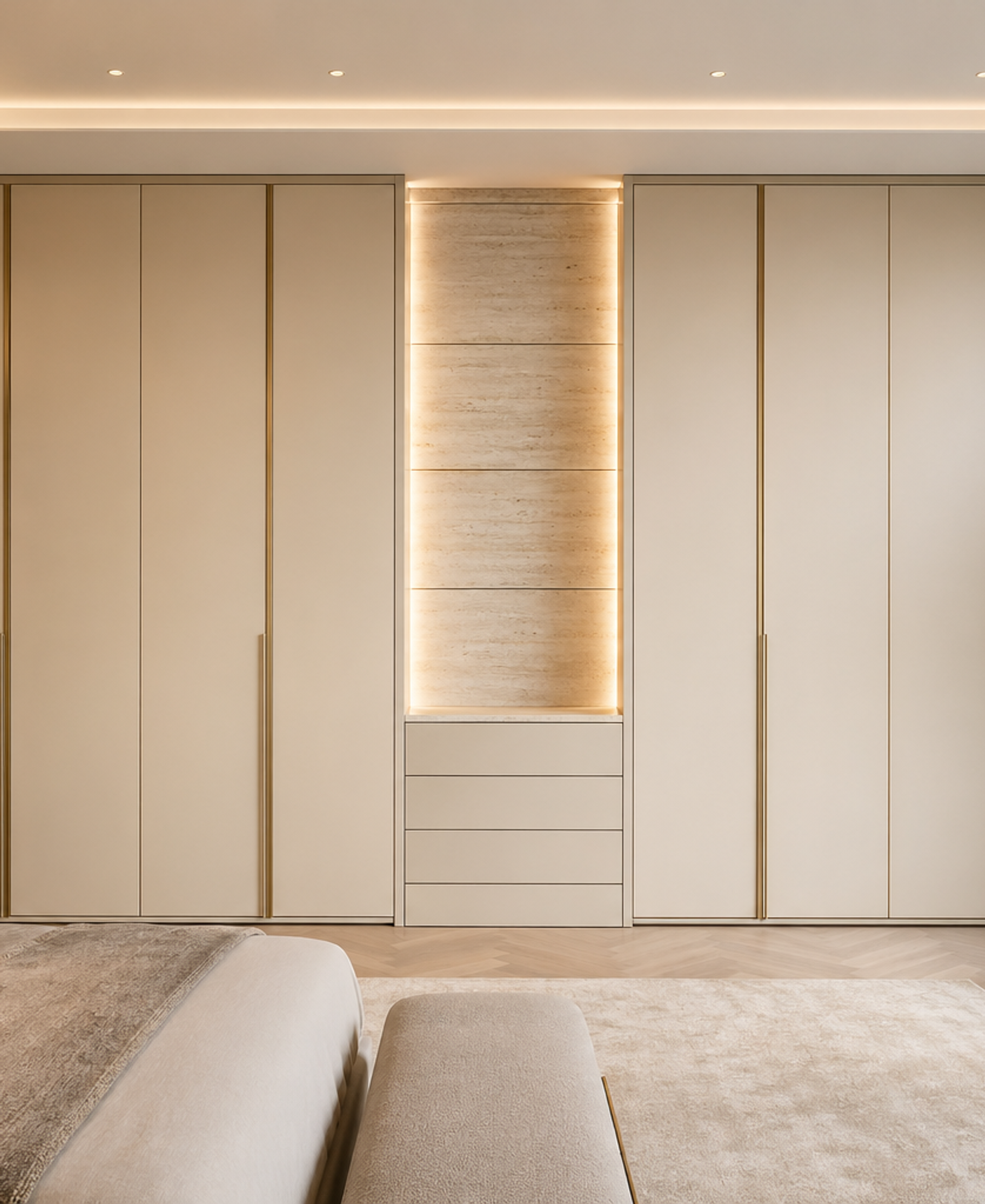Fadior Elementum Wardrobe Suite with Low-Silica Dressing Spine — 304 stainless steel wardrobe system, front view