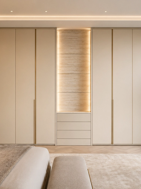 Fadior Elementum Wardrobe Suite with Low-Silica Dressing Spine — 304 stainless steel wardrobe system, front view