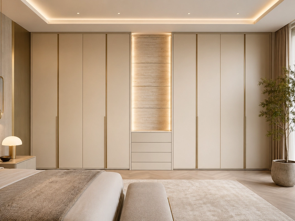 Fadior Elementum Wardrobe Suite with Low-Silica Dressing Spine — 304 stainless steel wardrobe system, front view