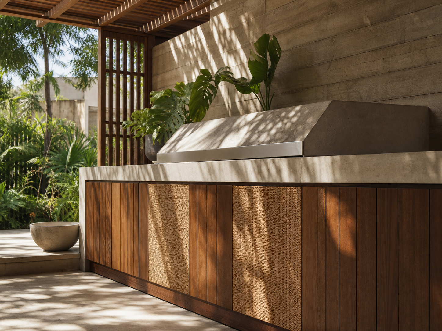 Fadior Vantage Outdoor Kitchen Suite with Emberscreen Grill Sill — close-up of stainless steel finish and hardware detail