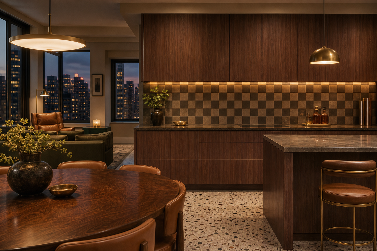 Fadior Forge Kitchen Suite with Walnut Checkerboard Prep Wall — lifestyle setting with natural light and residential styling
