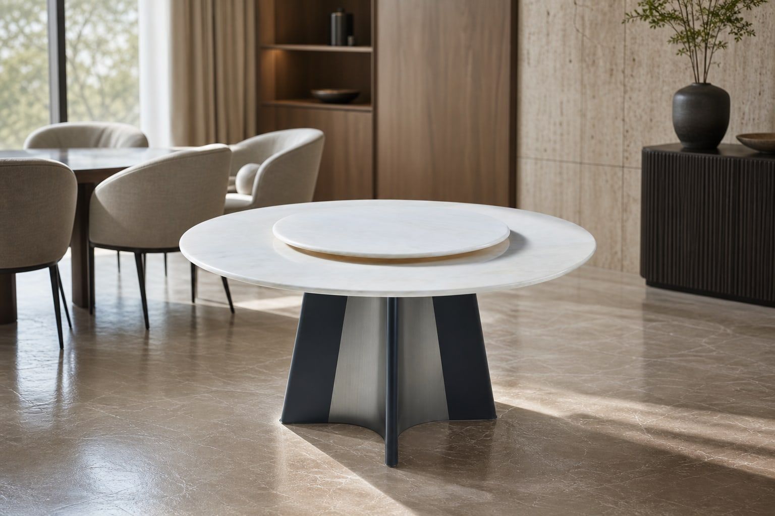 Stone-Top Marble Dining Table (Natural luxury stone) styled in a FADIOR HOME interior setting