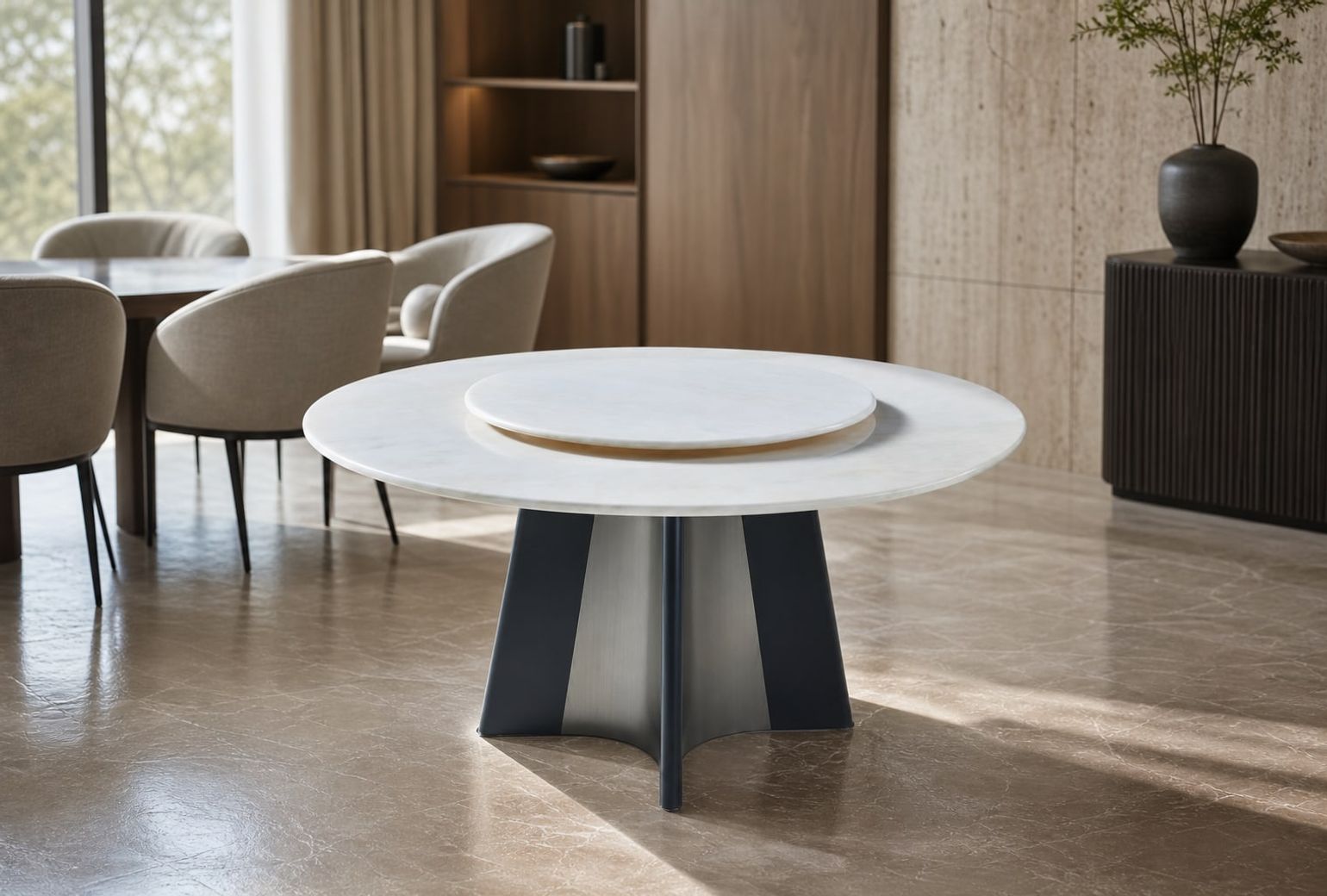 Stone-Top Marble Dining Table (Natural luxury stone) styled in a FADIOR HOME interior setting