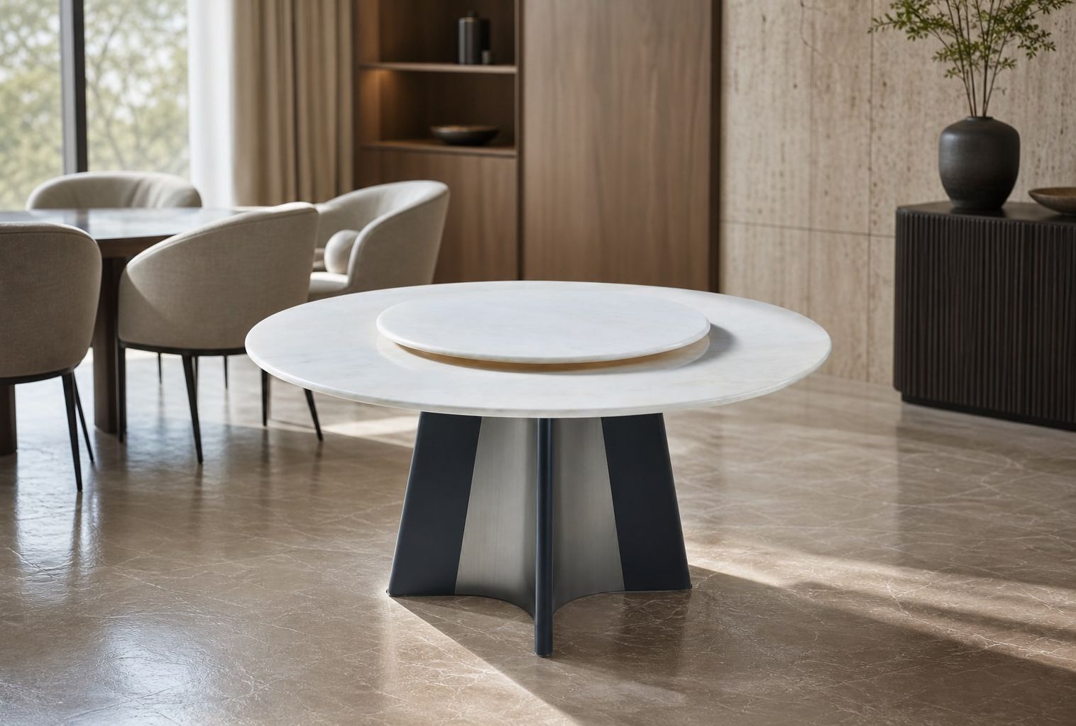 Stone-Top Marble Dining Table φ135+φ90 转盘 styled in a FADIOR HOME interior setting