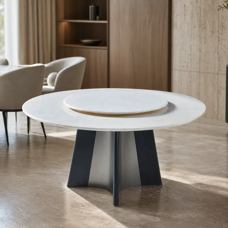 Splayed-Pedestal Marble Dining Table Ø135+Ø90 cm