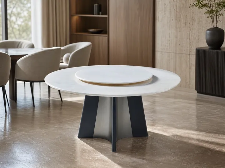 Mesa de comedor de mármol con pedestal abierto Ø135+Ø90 cm