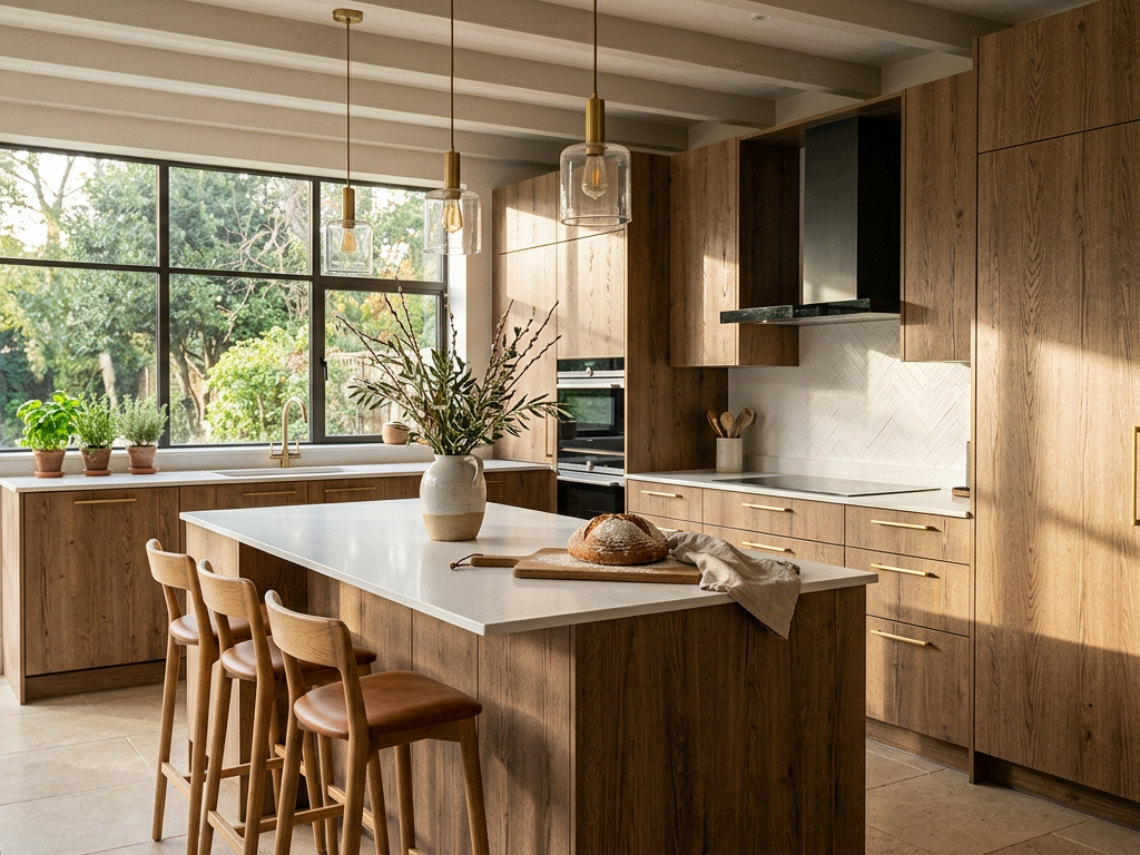 Luxury kitchen interior featuring 3D Wood Grain Transfer Film — Fadior