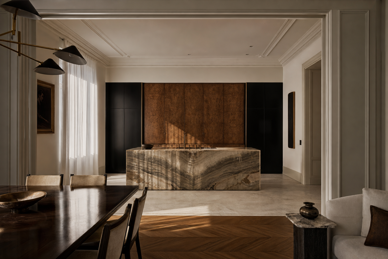 Fadior Meridian Kitchen Suite with Undercut Island Threshold — interior room context showing cabinet integration