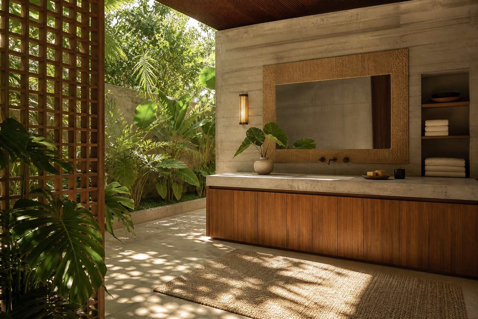 Fadior Voyage Bath Vanity Suite with Milan Spa Vanity Wall — interior room context showing cabinet integration
