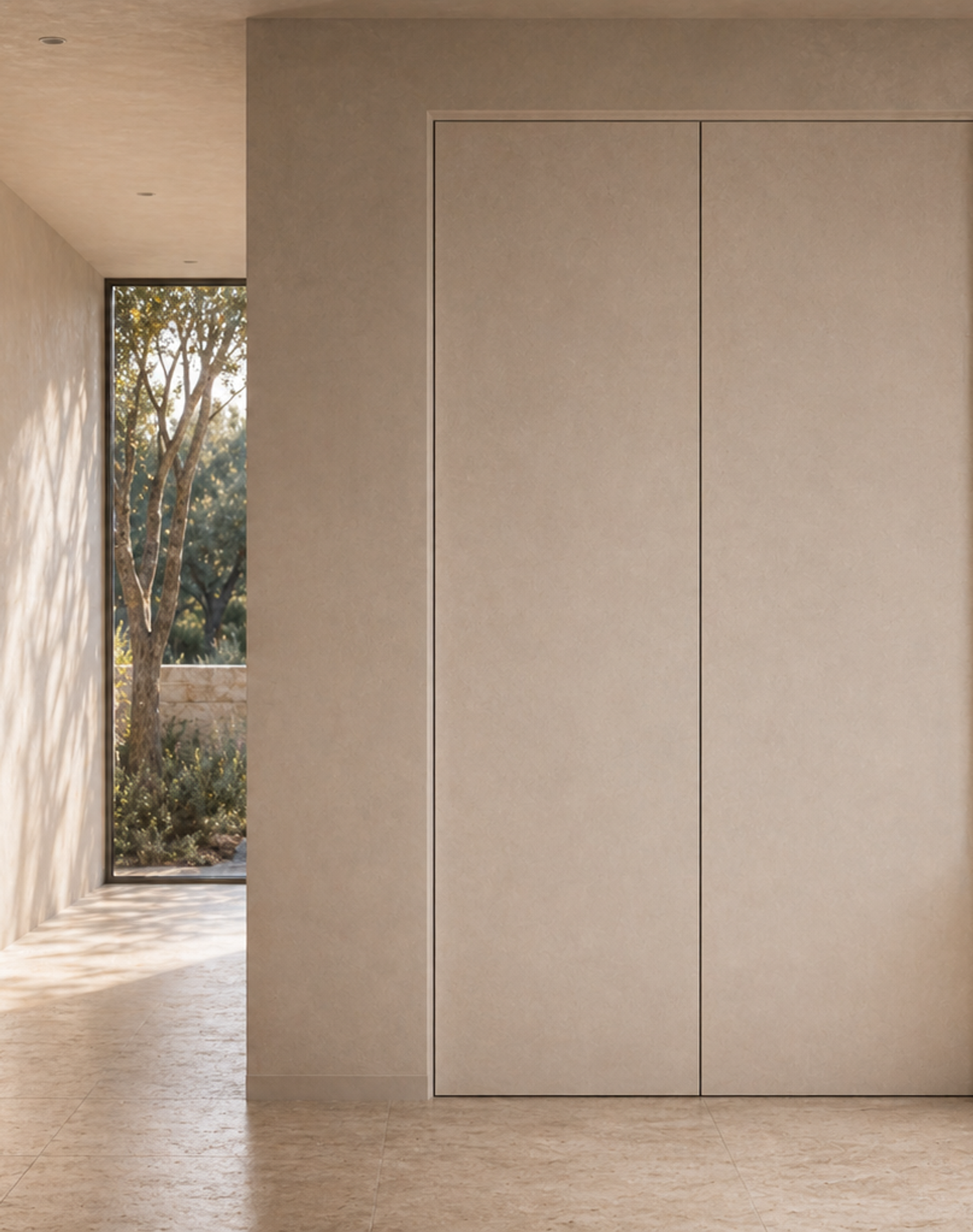 Fadior Alabaster Interior Door Suite with Shadow Reveal Pivot Pair — lifestyle setting with natural light and residential styling
