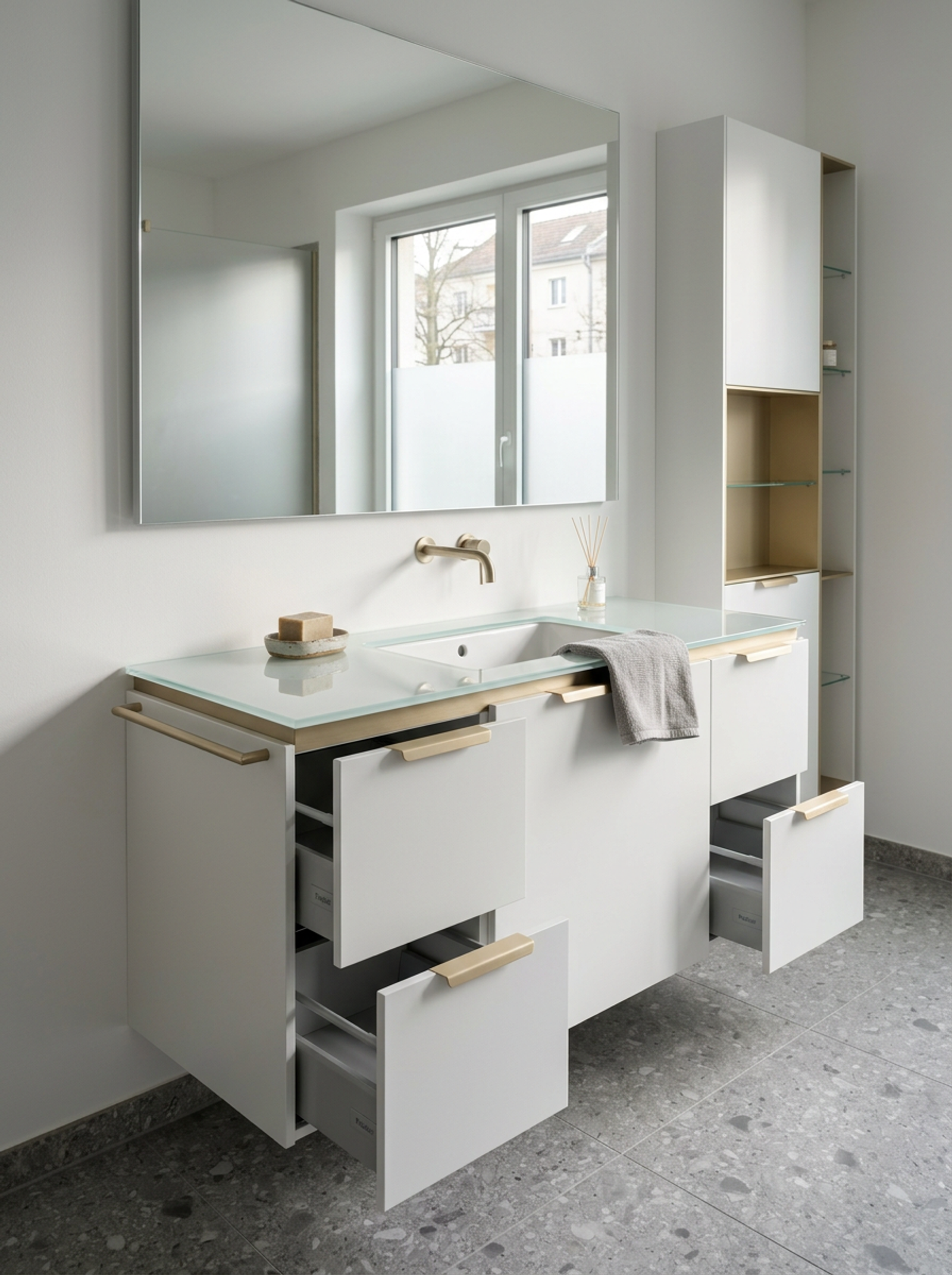 Fadior Berlin Mitte Apartment — bathroom vanity with premium material integration