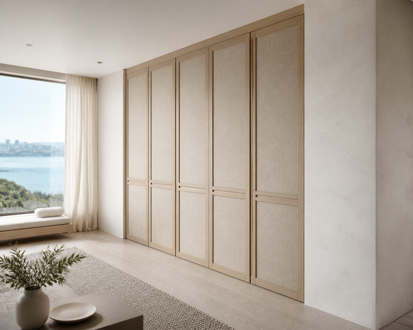 Fadior Eclipse Wardrobe Suite with Courtyard Linen Dressing Arcade — close-up of stainless steel finish and hardware detail