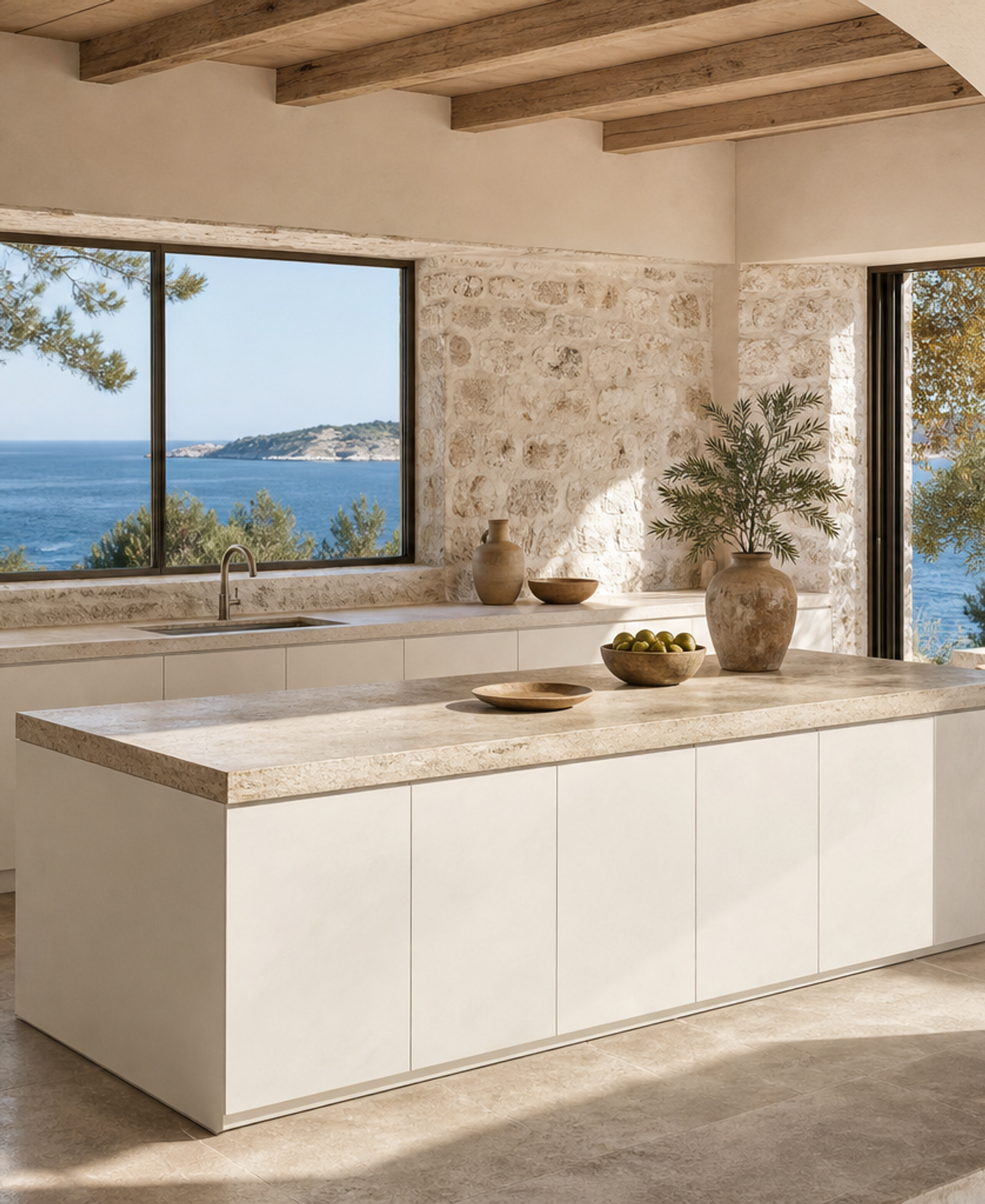 Fadior Terrena Kitchen Suite with Wide Window Breakfast Run — 304 stainless steel kitchen system, front view