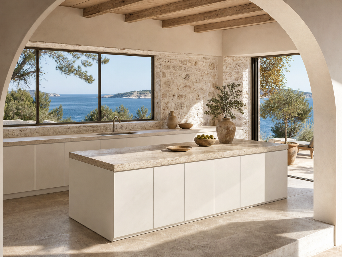 Fadior Terrena Kitchen Suite with Wide Window Breakfast Run — 304 stainless steel kitchen system, front view