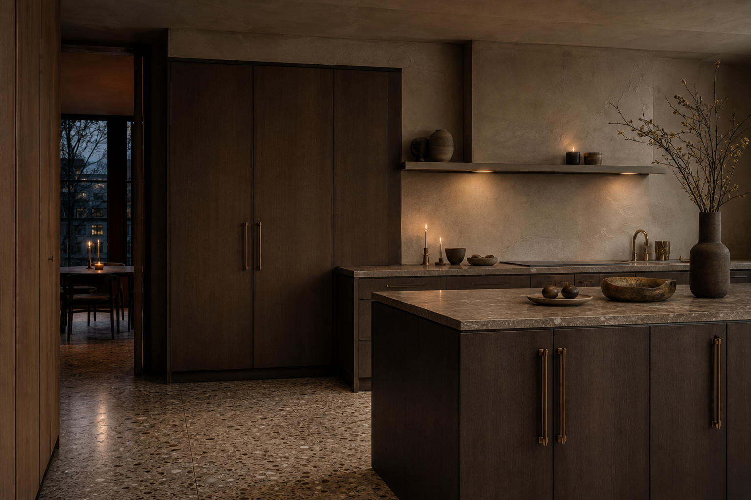 Fadior Silkstone Kitchen Suite with Bronze Pull Counter — lifestyle setting with natural light and residential styling