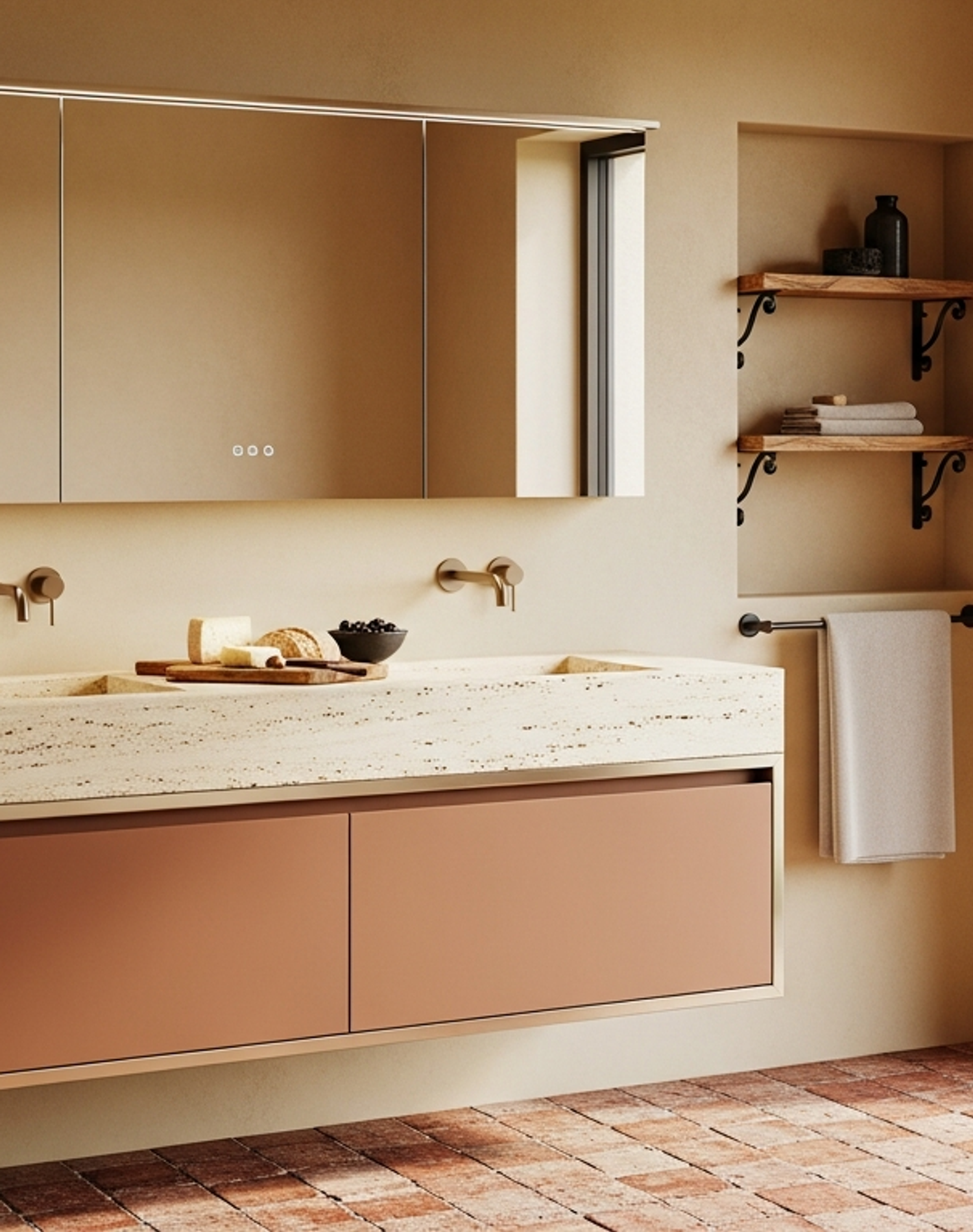 Fadior Nacre Bath and Vanity Suite — lifestyle setting with natural light and residential styling