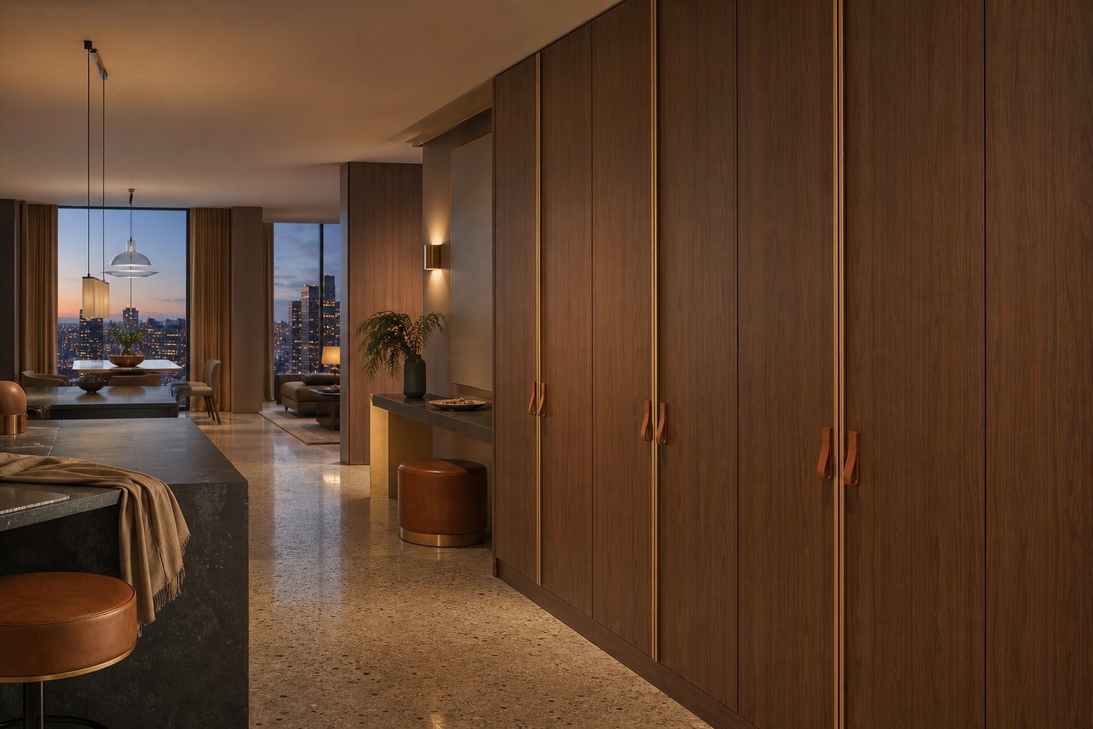 Fadior Voyage Wardrobe Suite with Spectral Patina Dressing Wall — interior room context showing cabinet integration