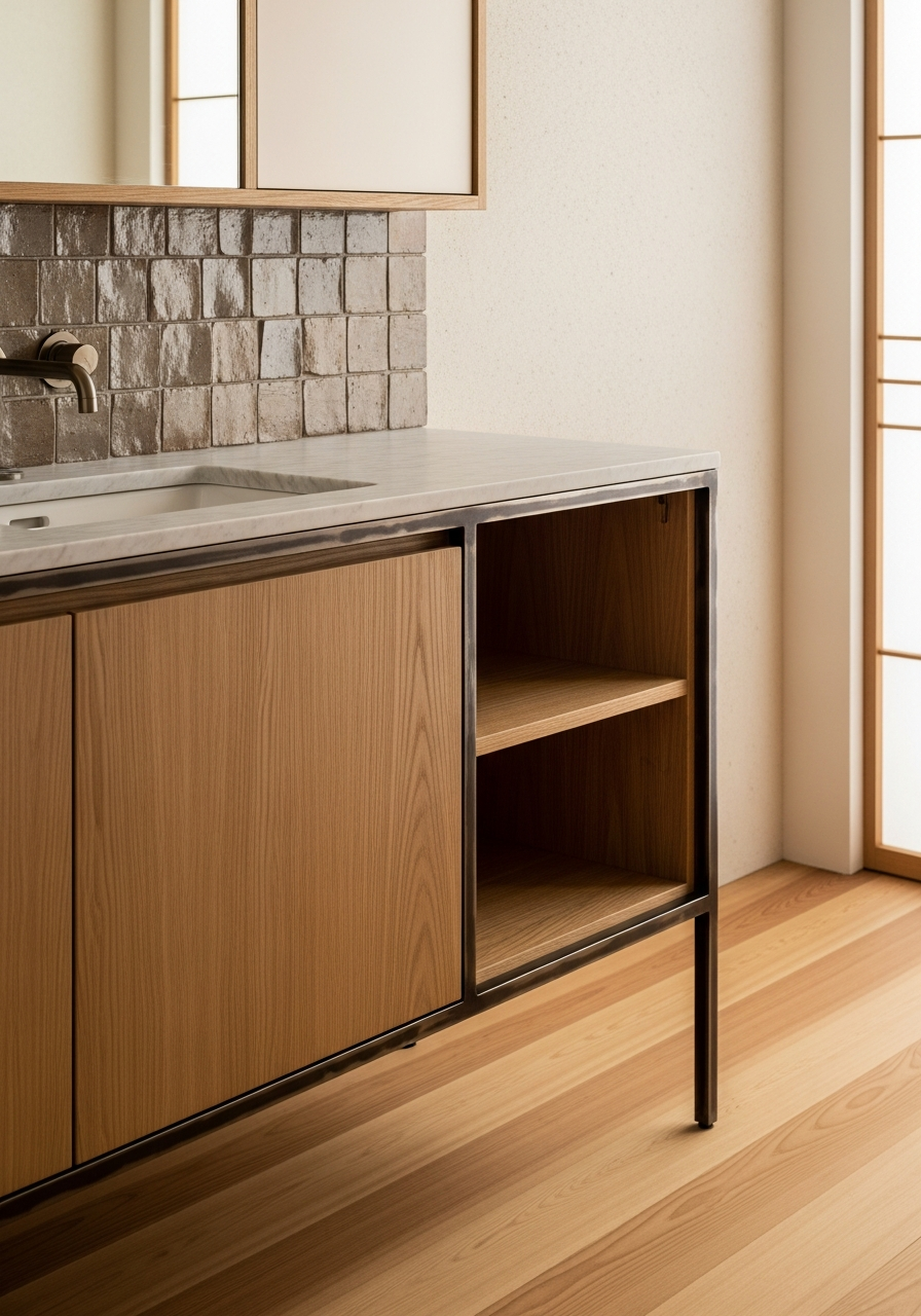 Fadior Acqua Washstand Vanity — close-up of stainless steel finish and hardware detail
